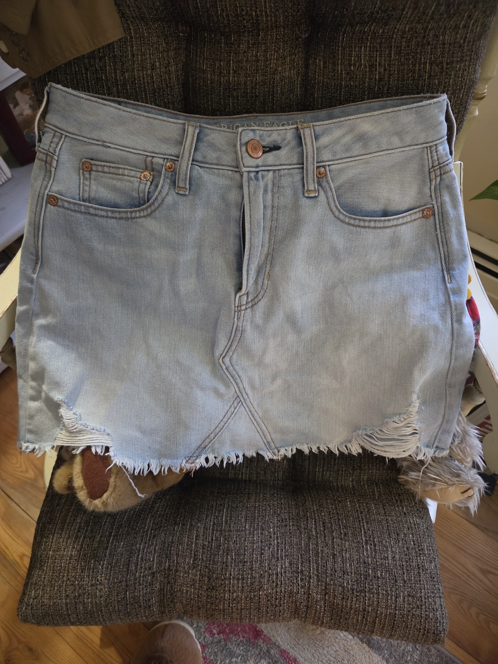 American Eagle Outfitters Light Blue Distressed Denim Mini Skirt